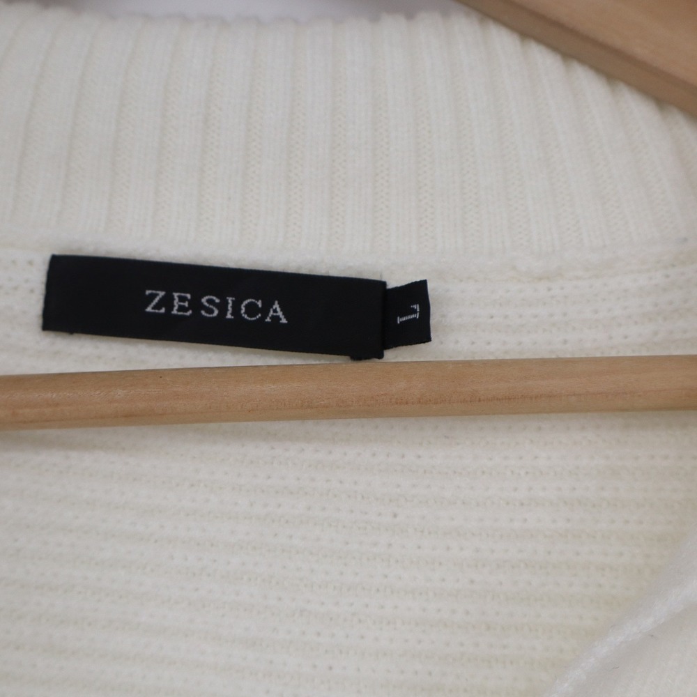 ZESICA Womens Off White Ribbed Knit Collared V-Neck Pullover Sweater Size L - Picture 3 of 6